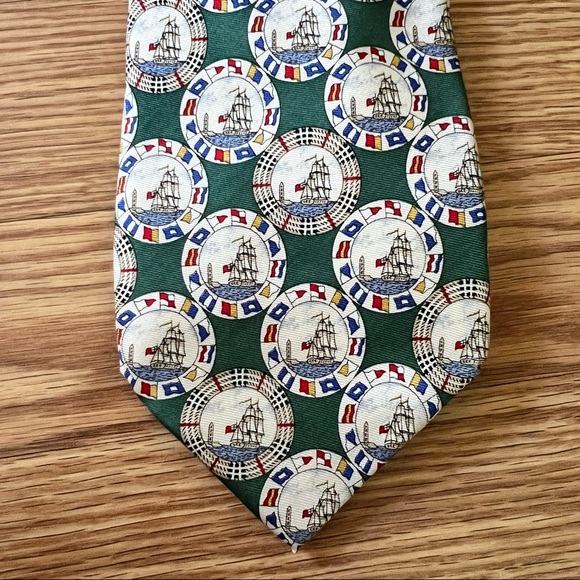 Burberry Other - Vintage Burberrys green 100% silk Necktie with Sailing Ships